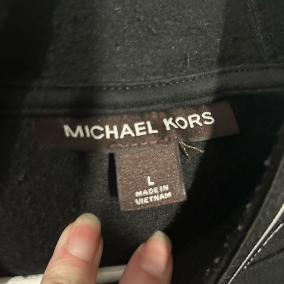 Michael Kors MK Men’s Large Black Hooded Sweatshirt Tape Logo Hoodie - Picture 5 of 13